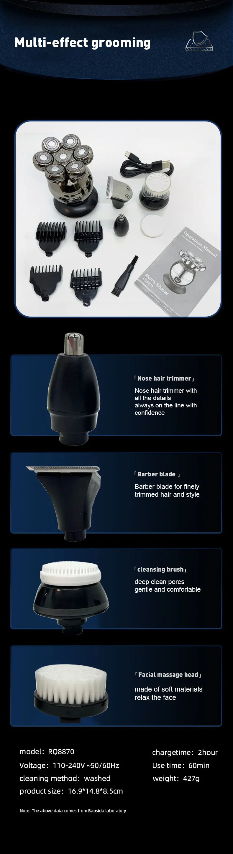 LLE 5-In-1 Electric Head Shaver (7D Floating Waterproof Shaving)