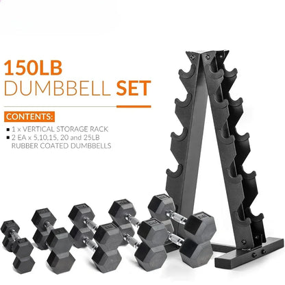 LLE Dumbbell Set with Rack (150 LBS Set)