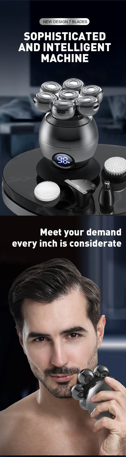 LLE 5-In-1 Electric Head Shaver (7D Floating Waterproof Shaving)