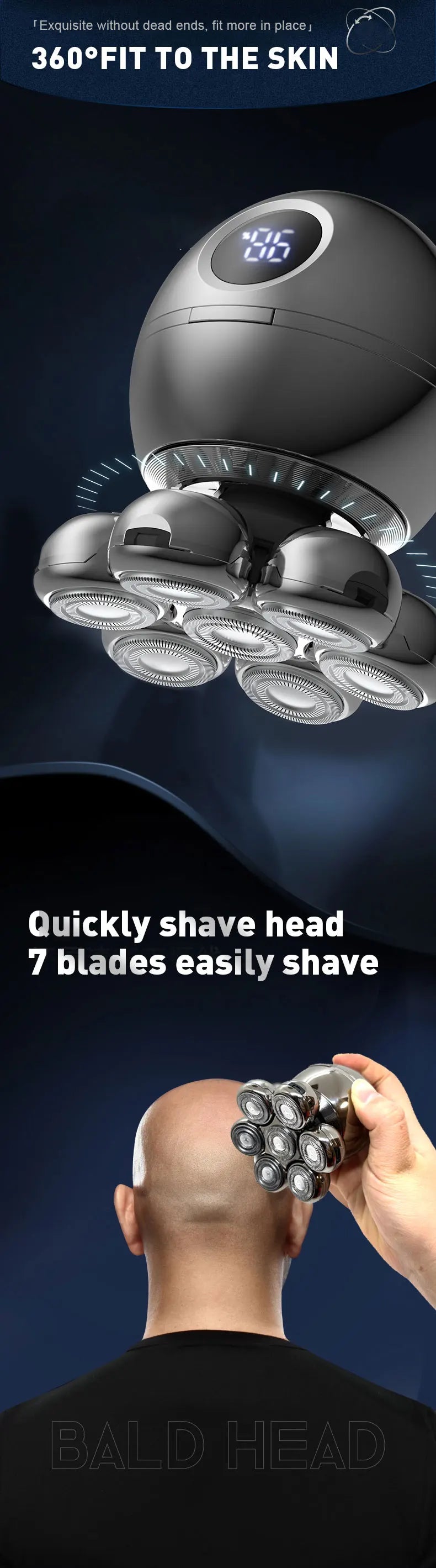 LLE 5-In-1 Electric Head Shaver (7D Floating Waterproof Shaving)