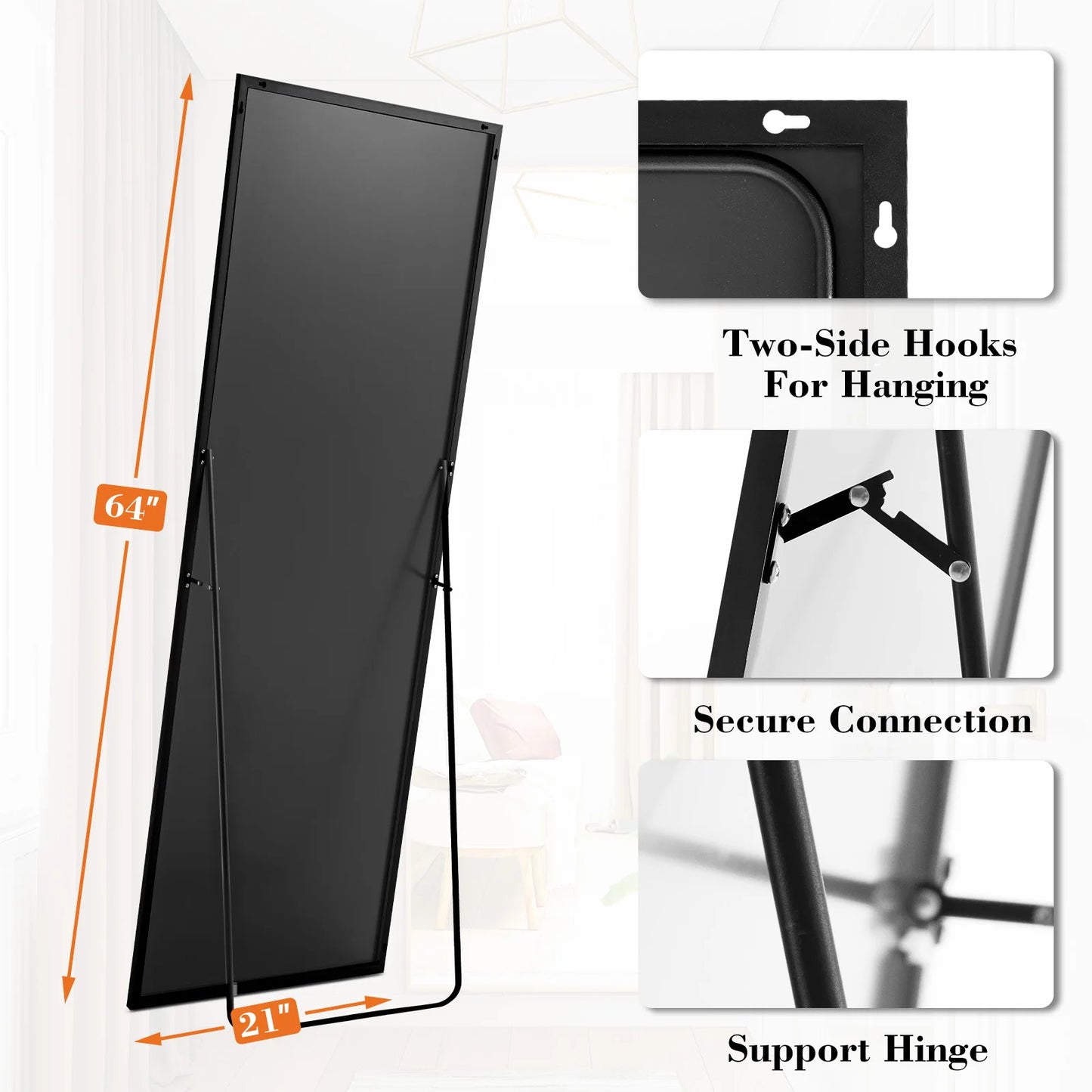 LLE Full-Length Mirror 64" X 21" (with Aluminum Alloy Frame & Stand)