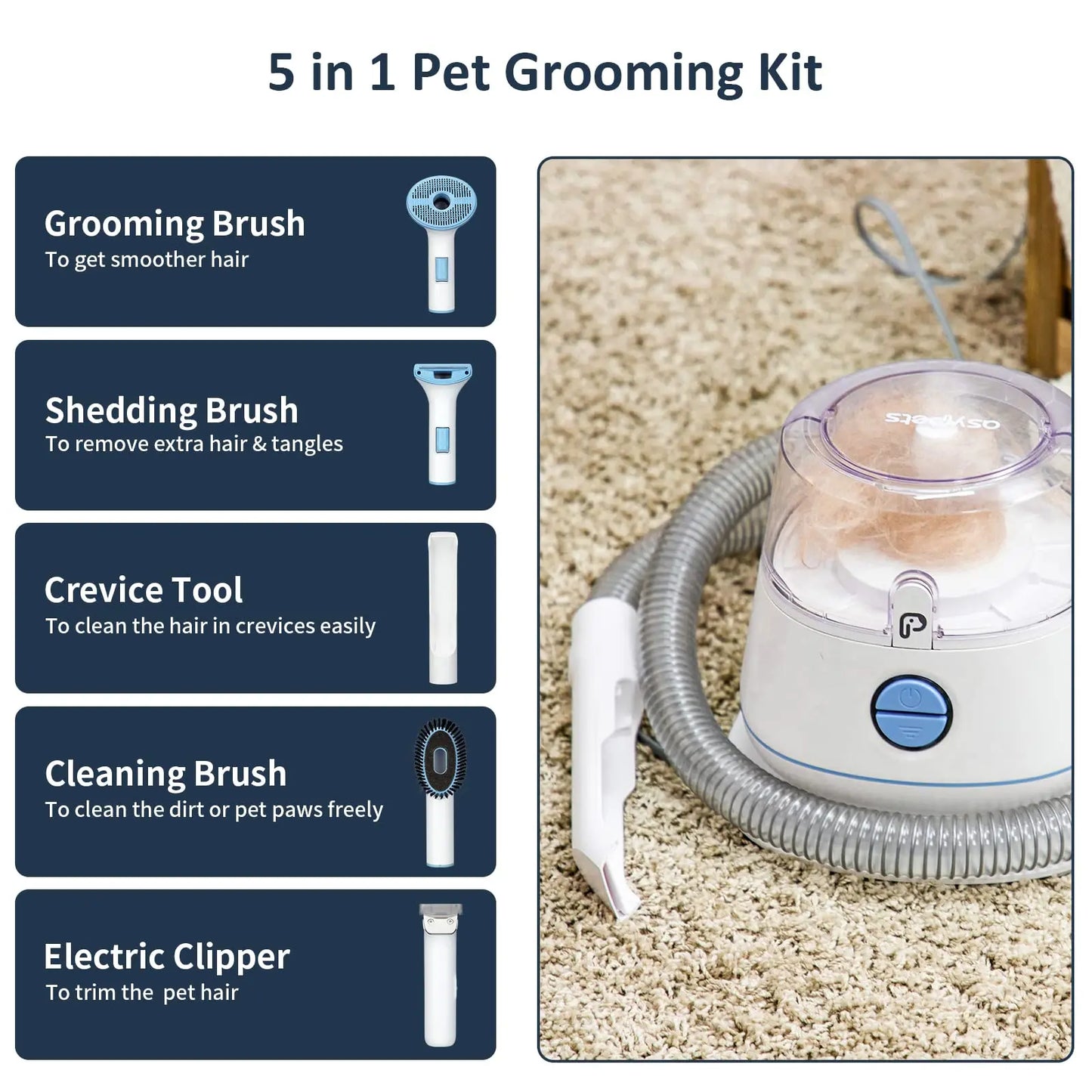 LLE Pet Grooming Vacuum (Low Noise with 5 Pet Grooming Tools)